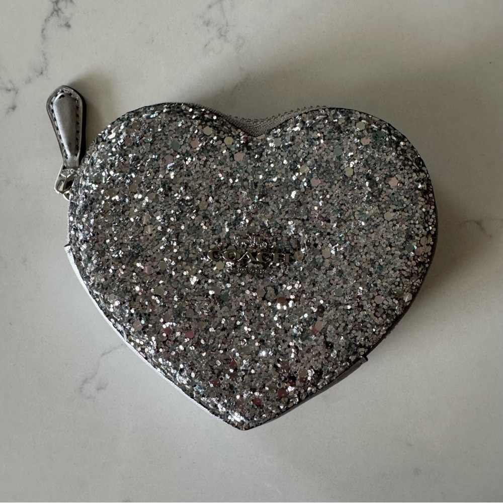Coach Silver Glitter Heart Coin Purse